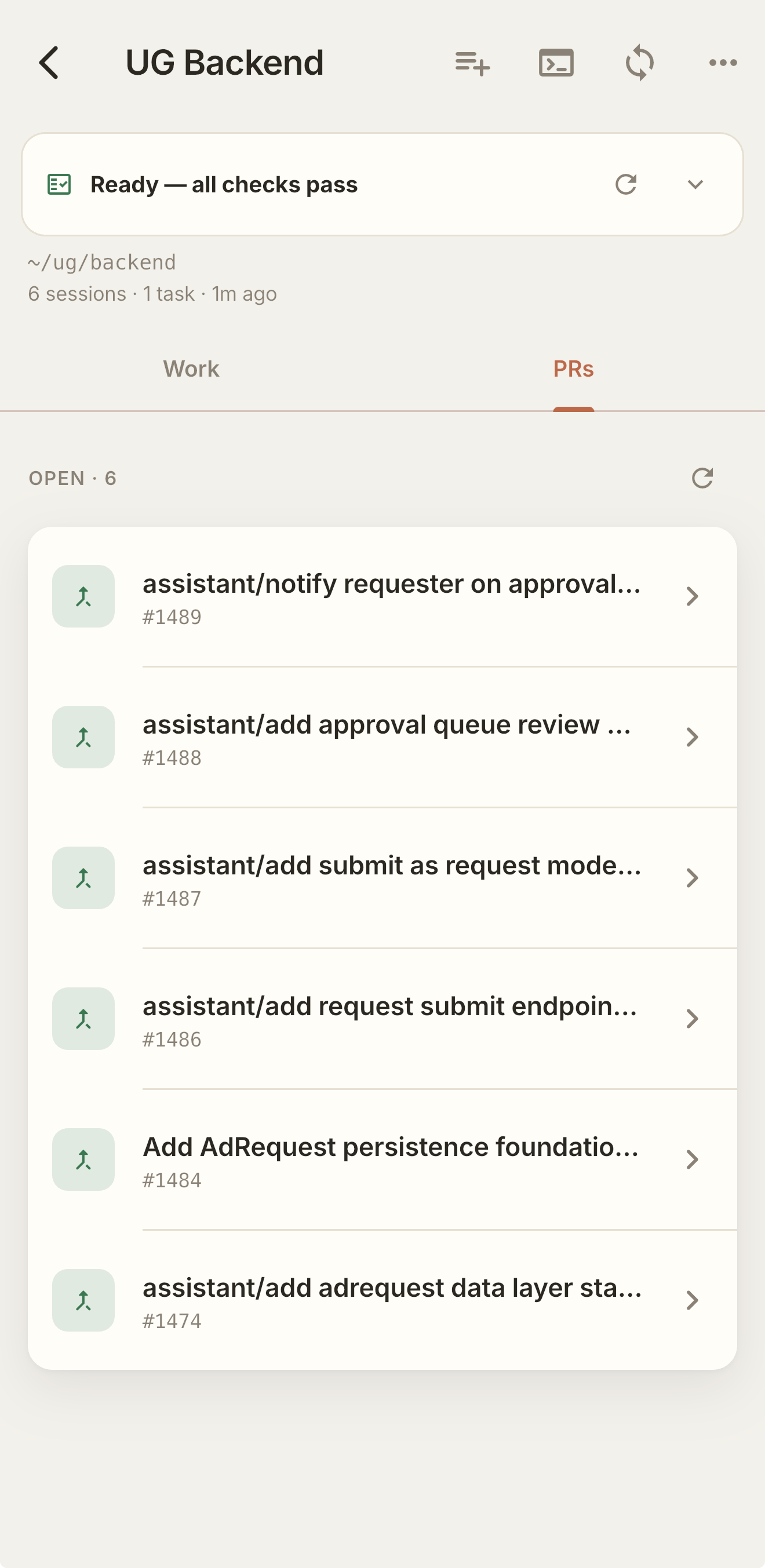 Pull requests screen